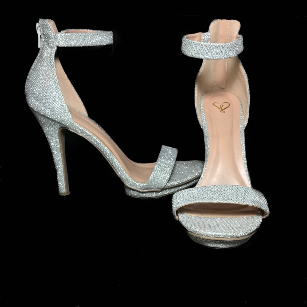 Silver Glitter Heeled Sandals | Size 8.5